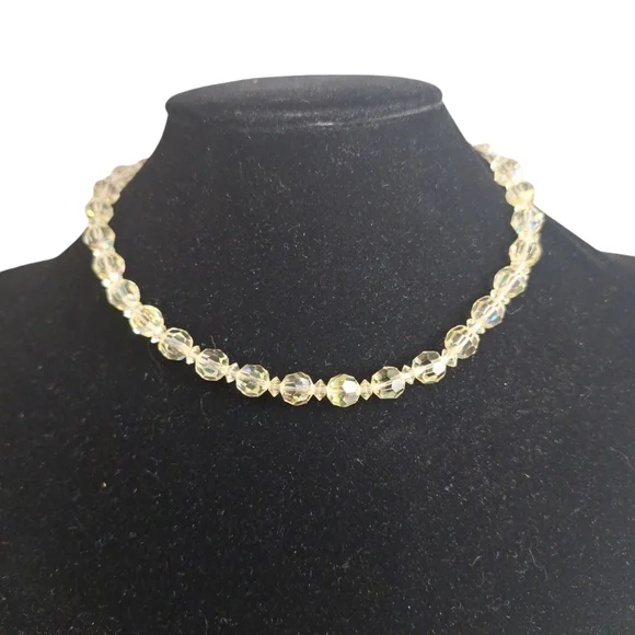 Vintage Pale Yellow AB Crystal Necklace 12-15" - Picture 2 of 5